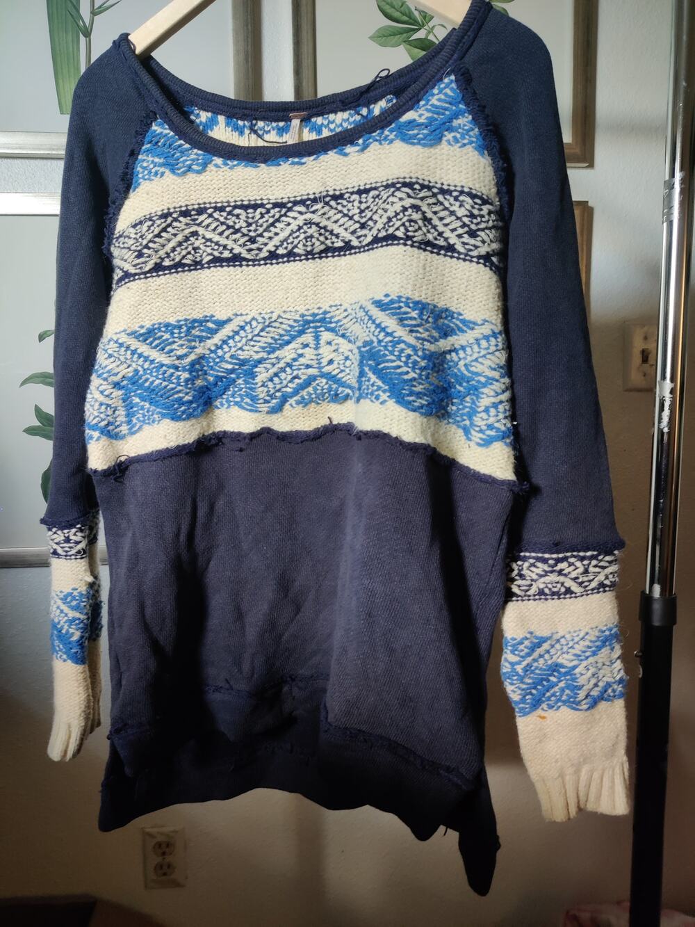 Free People Navy Blue Nordic Knit Thermal Sweater Size M